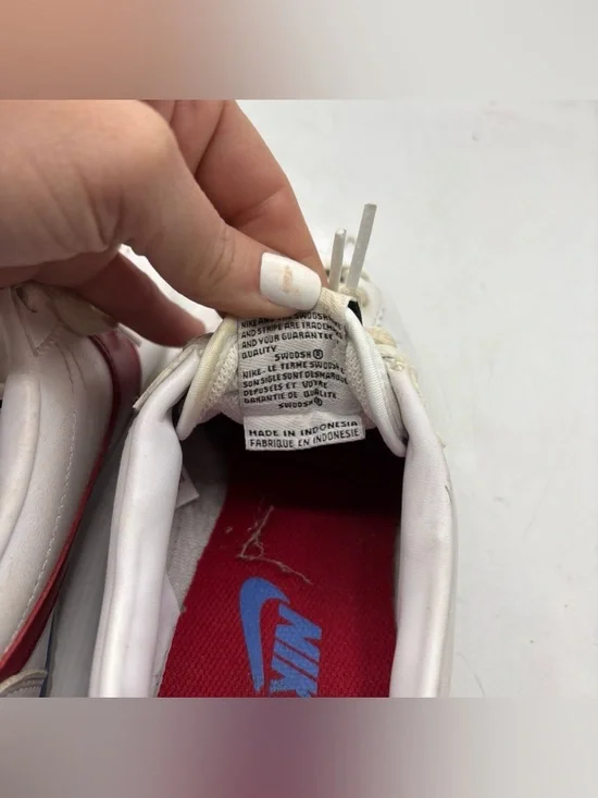 Nike White Sneakers with Red Swoosh and Blue Trim - Picture 6 of 8